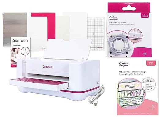Gemini II Electric Die Cutting & Embossing Machine, 360 ° Turn Table and Thank You for Everything Stamp and Die Set, Bundle of 3 Items