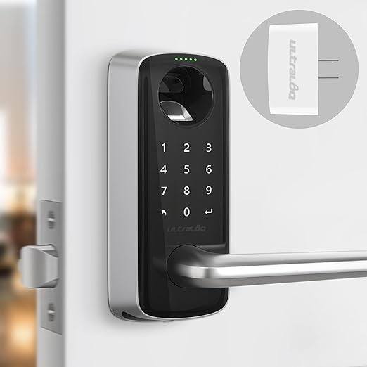 ULTRALOQ Lever, WiFi Smart Lock with Bridge, Heavy Duty 5-in-1 Keyless Entry Door Lock, Fingerprint Lock with Keypad and Voice Guide for Front Door, Home and Office