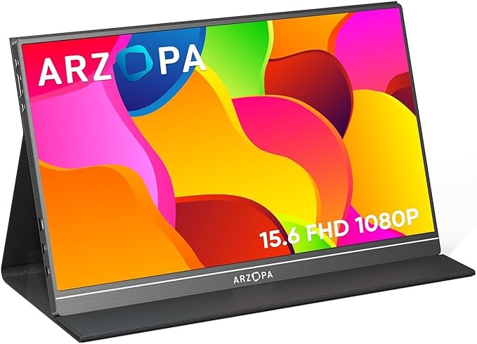 ARZOPA Portable Monitor, 15.6 Inch 1080P FHD Laptop Monitor USB C HDMI Computer Display HDR Eye Care External Screen with Smart Cover for PC Mac Phone Xbox Switch PS5-S1 Table