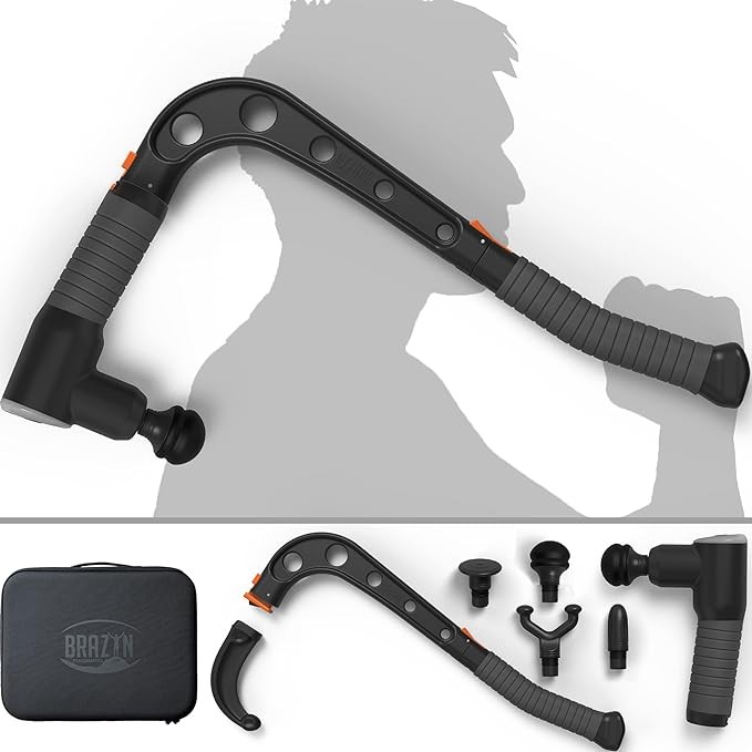Brazyn - Talon Percussion Massage Gun + Massage Cane + Gun Holder System - Deep Tissue Muscle Massager with Arm Attachment for Whole Body Pain Relief, Upper and Lower Back, Neck & Shoulder Relaxer