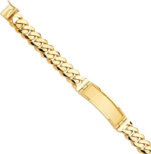 14KY Solid Link ID Bracelet - 9" | Gold Chain Bracelet for Men and Women | Solid Gold Bracelets for Womens Mens Girls Boys 14k Real | Birthday Valentines Gifts For Adults | Weight 97.7 | Jewelry Gift 