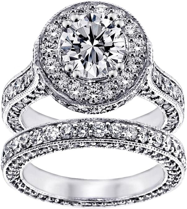VIP Jewelry Art 5.20 CT TW GIA Certified Round Diamond Halo Engagement Bridal Set in 14k White Gold